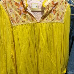Yellow Embroidered Mini Dress